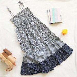 Oshkosh Ruched Tiered Dress Floral Print Blue Tie Girls 7 Kids Summer New